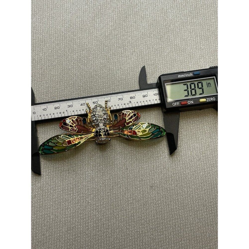 Vintage Joan Rivers Plique A Jour Stain Glass Enamel Crystal Cicada Bug Brooch - Picture 13 of 13